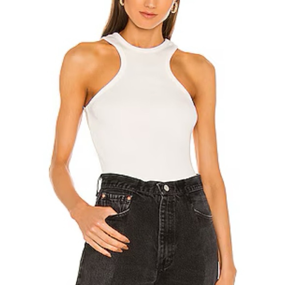 Agolde White Ribbed Tank Top
